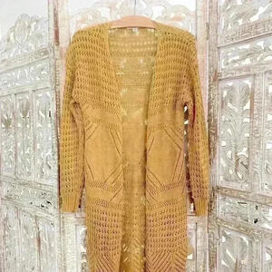 Mustard yellow knit long cardigan urban side slits medium moral fiber outfitters